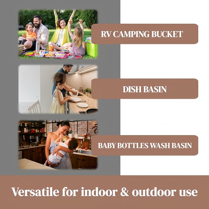 Collapsible Wash Basin for Baby Bottles - 2.4 Gallons Portable Wash Bin for RV Camping Sink, Space-Saving Dish Tub (Mocha) - Image 6