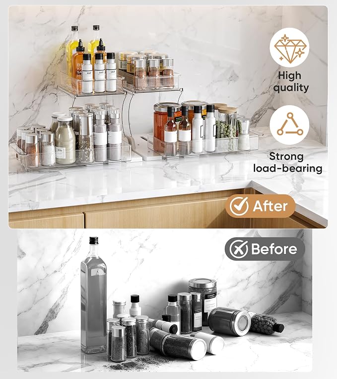 YICHE 2 Tier Multi-Purpose Office Sliding Organizer Shelf, Kitchen Countertop Organizer Drawer for Bathroom Under Sink & Coffee Bar, Space Saving Pull Out Medicine Cabinet Organization Storage Rack - Image 6