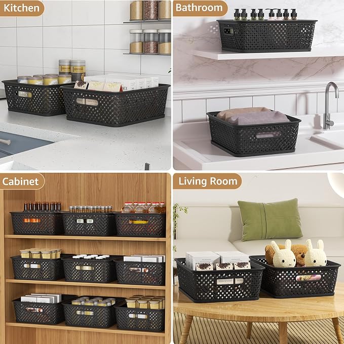 MaxGear 3 Pack Plastic Storage Baskets, Large, Black | Durable Woven Plastic with Built-In Handles, Suitable for Shelves, Closets, Cabinets, Bathrooms and Offices - Image 6
