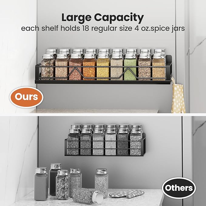 Mystozer 16.9 Inch Wide Large Capacity Magnetic Spice Rack for Refrigerator,4 Pack Metal Fridge Shelf Apartment Essentials Fridge Organizer Magnetic Storage Fridge Magnet Organizer(Black) - Image 3