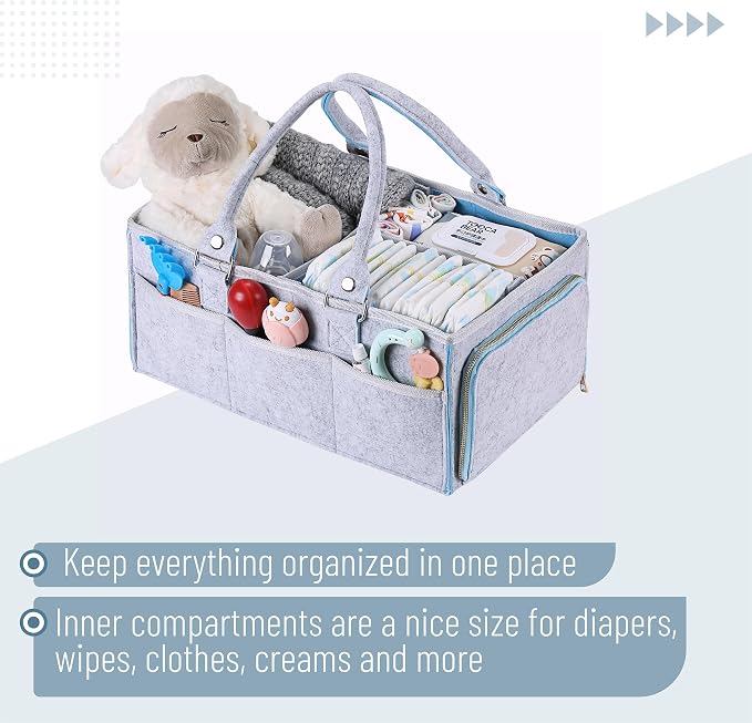 Mr. Pen- Baby Diaper Caddy Organizer, Gray, Blue Inside | Nursery Storage Bin and Car Organizer for Diapers and Baby Wipes - Image 5