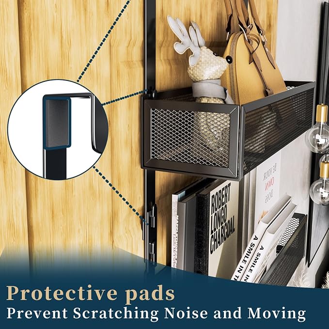 Consumest Over The Door Hooks Organizer - 3 Tier Door Hanger with 9 Coat Hooks & 2 Mesh Basket, Back Storage Organizer Hanging Towels for Bathroom, Bedroom, Black - Image 3