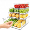 SMRCAD 8 Pack Clear Fridge Organizer Bins with Drain Trays - Stackable | BPA-Free PET, 8 Pack: 1 Drawer + 7 lidded Bins, Helps Keep Produce Fresh, 18.3L Capacity, Hand Wash Only by SMRCAD