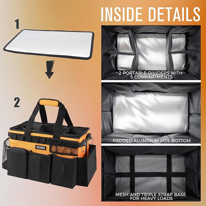 SCAVATA Wearable Cleaning Caddy Bag, Cleaning Caddy Supplies Organizer with Handle & Shoulder Straps for Housekeepers, Under Sink & Car Cleaning Tool Organizers with 4 Foldable Divider (Orange) - Image 4