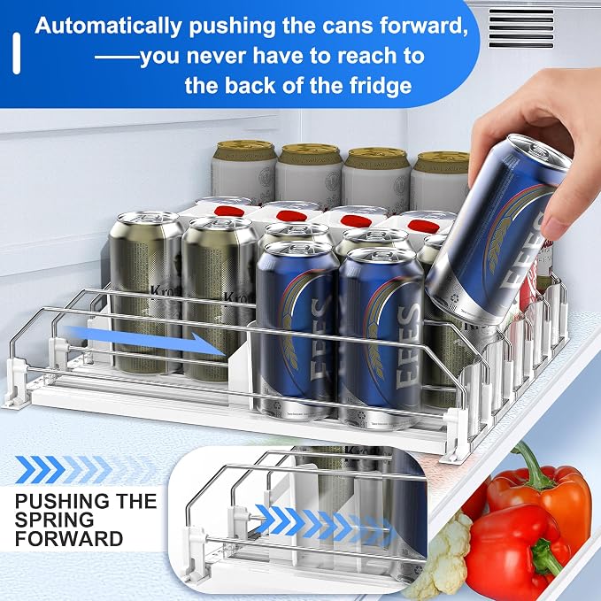 Drink Organizer for Fridge, Upgraded Drink dispenser for fridge, Automatic Pusher Glide,12oz 16oz - Can Dispenser for Fridge - Holds up to 20 Cans - 5 Rows White - Image 2