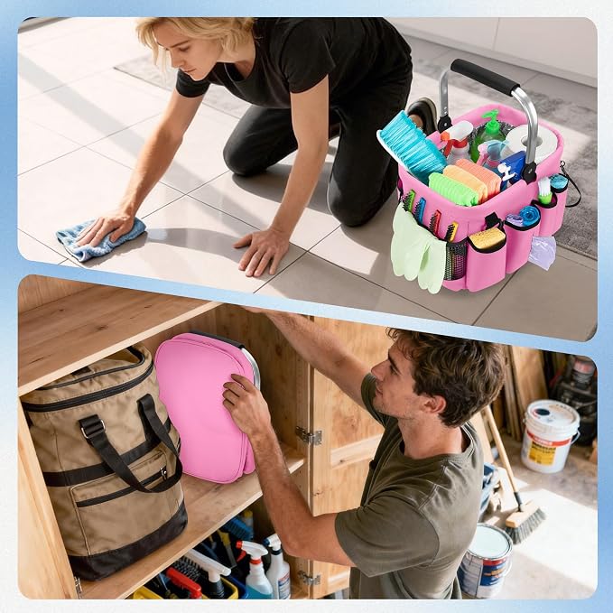 PGmoon Cleaning Caddy Organizer with Handle,Pink | Cleaning Tote Bag with Multiple Pockets for Cleaning Supplies, Products Storage, Housekeepers, Kitchen Cleaning Supplies - Image 6