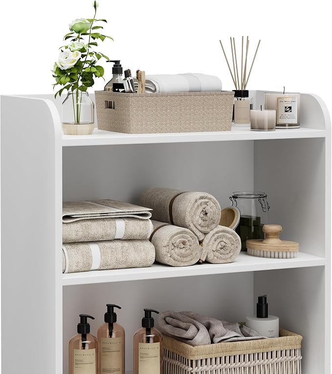Homhedy Small Bathroom Storage Cabinet, Toilet Paper Storage Cabinet | Bathroom Floor Cabinet with Doors and Shelves, Bathroom Organizers for Small Spaces, 9.8" D x 19.7" W x 39.9" H, White - Image 9