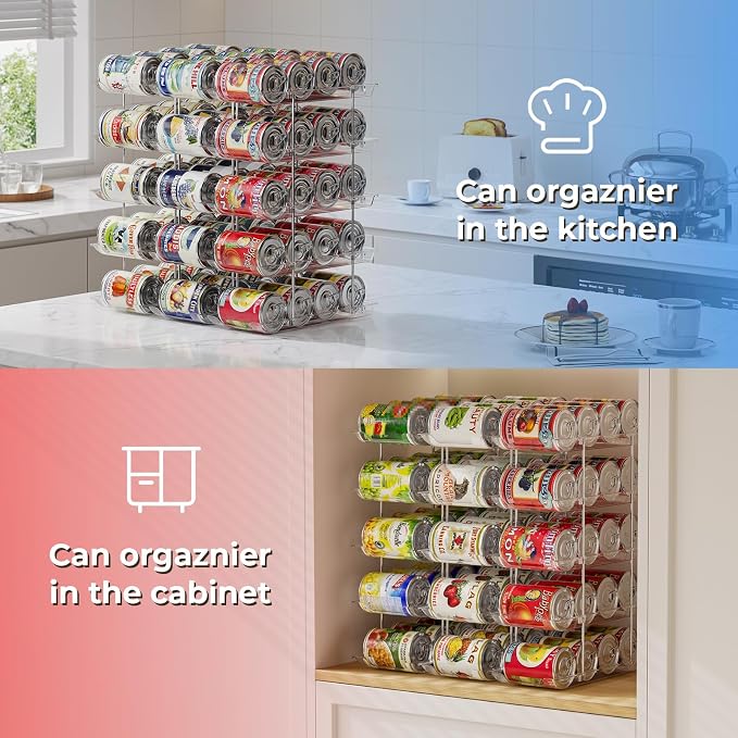 Can Organizer for Pantry Stackable 5 Tiers Can Storage Organizer Pantry Soda Can Organizer for Fridge 60 Cans Rack Automatic Rolling Canned Food Organizer for Refrigerator Kitchen Clear - Image 4
