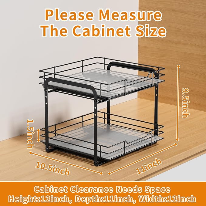 RCHYFEED 2 Tier Pull Out Spice Rack Organizer for Cabinet,11.5"Wx10.5Dx9.5H | Height Adjustable Spice Organization for Cabinet Metal Slide Out Spice Rack Heavy Duty Vertical Spice Rack for Cabinet,Pantry - Image 6