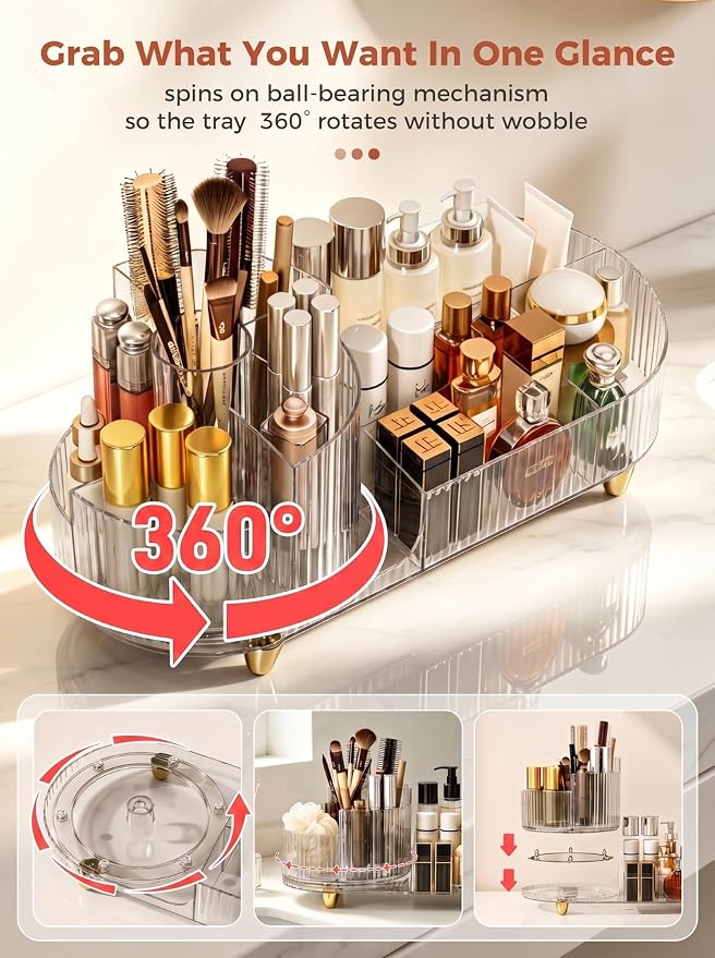 Booklov Rotating Makeup Organizer for Vanity Countertop, Clear | Clear Acrylic Cosmetic Display Case, Large Beauty Brush Holder for Bathroom Counter, Skincare Lipsticks Storage - Image 8