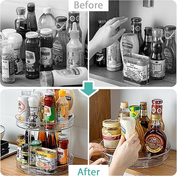 URALFA 2 Tier Lazy Susan Turntable, 9 Inch Clear Organizer for Cabinet | Acrylic Rotating Spinning Storage Rack, Plastic Multi-layer Shelf for Spice Rack, Fridge, Bathroom, Pantry - Image 4