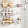 Veken 6-Pack Rustproof&Waterproof Shower Caddy, Adhesive Shelves Rack with Soap Holder, Large Bathroom & Washroom Organizer, No Drilling Wall-Mounted Kitchen&Home Decor,Ideal for Bathtub Storage,White by Veken