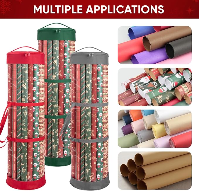 BALEINE Christmas Wrapping Paper Organizer Storage, 41" Gift Wrapping Paper Storage Containers, Clear PVC with Durable 600D Oxford Fabric Gift Wrap Paper Holder Fits 18-25 Rolls, Black - Image 7