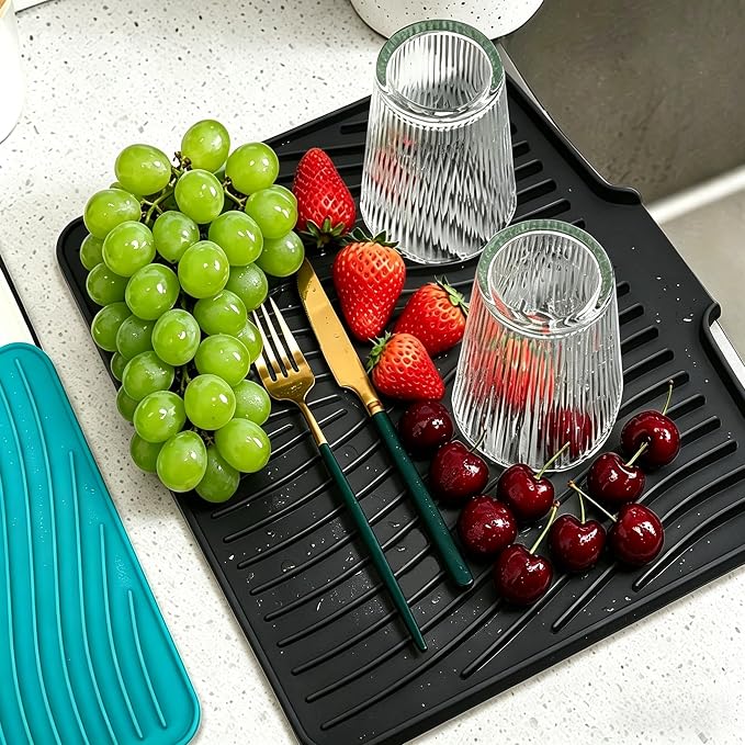 Silicone Dish Drying Mat, 19.7"*17" Dish Drying Pad,Kitchen Accessories,with Built-In and Non-Slip Drain,Easy Clean, Fit for Kitchen, Bar, RV, Refrigerator and Drawer Liner, Black - Image 4