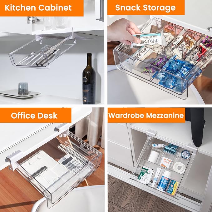 Compact-depth Under Shelf Basket Organizer, Under Shelf Storage Drawer Pull Out, Under Cabinet Basket Hanging Holder for Cupboard Cabinet Pantry Kitchen, Add-on Space Saver - Image 4