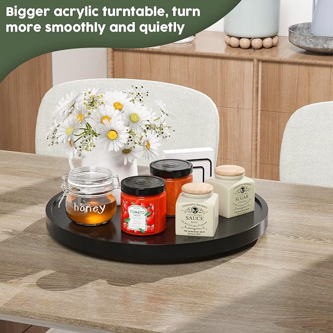 Lazy Susan Organizer, 13.2 Inch Non-Skid Bamboo Turntable | Kitchen Table Cabinets Closets and Kitchen Islands, Wood Turntable for Kitchen Countertop Organizer, Black - Image 3