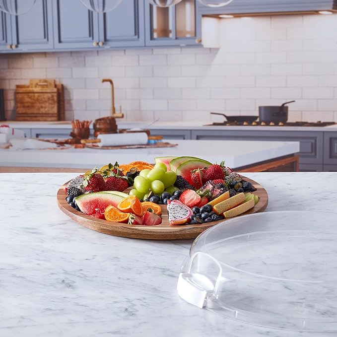 FARBERWARE Build-a-Board Cutting Board with Lazy Susan Turntable, Five Compartments, and Clear Locking Lid for Charcuterie, Snacks, and More, Acacia - Image 2