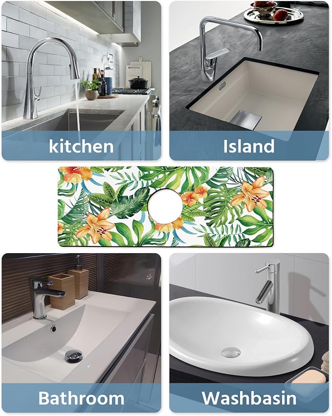 Patterned Sink Faucet Mat Kitchen Splash Guard Super Absorbent Drying Mat, Non-Slip Drain Pad for Kitchen Counter or Bathroom-15x5.5in - Image 6