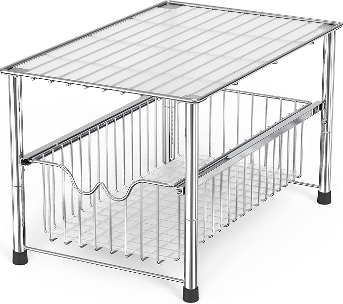 Deco Brothers Stackable Under Sink Organizer with Sliding Basket, Chrome by DecoBrothers