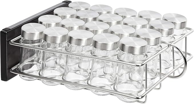 Amazon Basics 20 Jars Spice Rack Organizer, Space-Saving Kitchen Organizer with Glass Spice Jars, Sturdy, Silver - Image 2