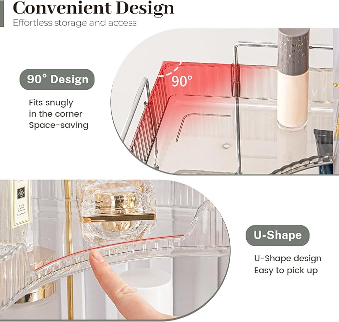 Aveniee Corner Bathroom Counter Organizer, Bathroom Countertop Shelf Makeup Organizer for Vanity Perfume Tray for Corner Storage (3 Tiers, Grey) - Image 3