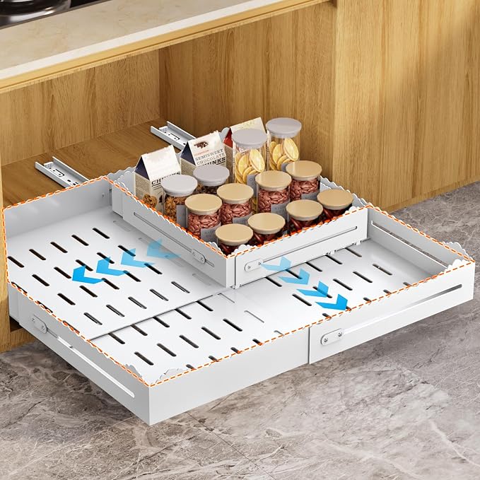 Pull Out Drawers for Cabinets, Expandable Pull Out Cabinet Organizer 11-18" Width,13-24" Depth, Roll out Shelves for Cabinets Without Lip, No Drill Adjustable Slide out Drawers for Kitchen & Pantry by Unknown