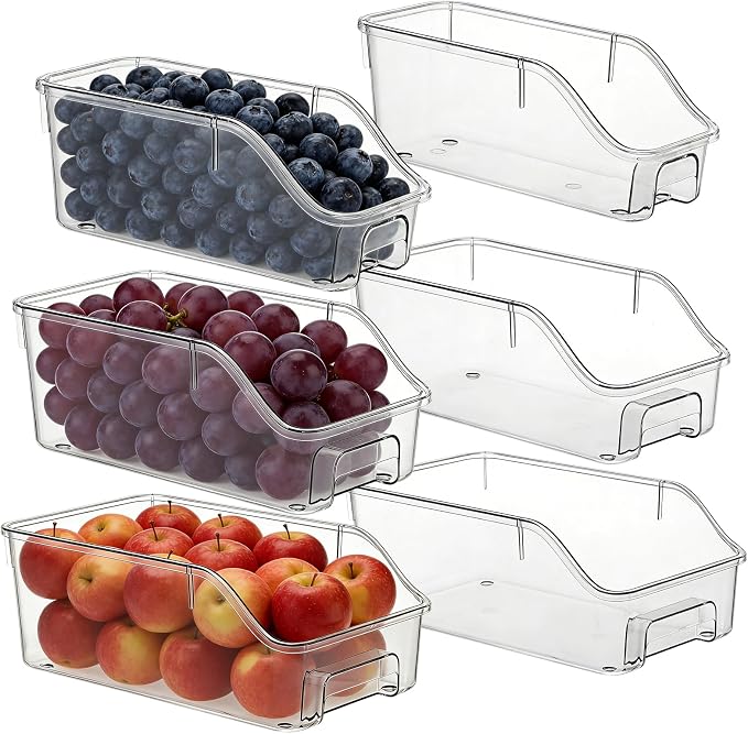 6 Packs Clear Freezer Organizers and Storage Bins with Handle, Stackable Storage Bins Open Front Pantry Bins for Storage and Organization for Bathroom Kitchen Refrigerator Pantry by Unknown