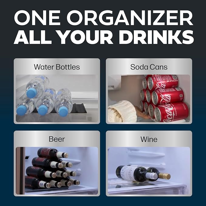 Cooks Innovations Drink Organizer for Fridge, 1 Pack Soda Can Refrigerator Organizers and Storage, Beer-Wine-Water Bottle Holder, Fridge Monkey - Durable Non-Slip & Roll - Image 5