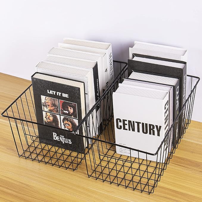 16" L x 12" W Wider Freezer Storage Organizer Baskets Container, Deep Metal Wire Chest Upright Refrigerator Divider Bins with Built-in Handles for Cabinet, Pantry, Kitchen, Black - Image 5