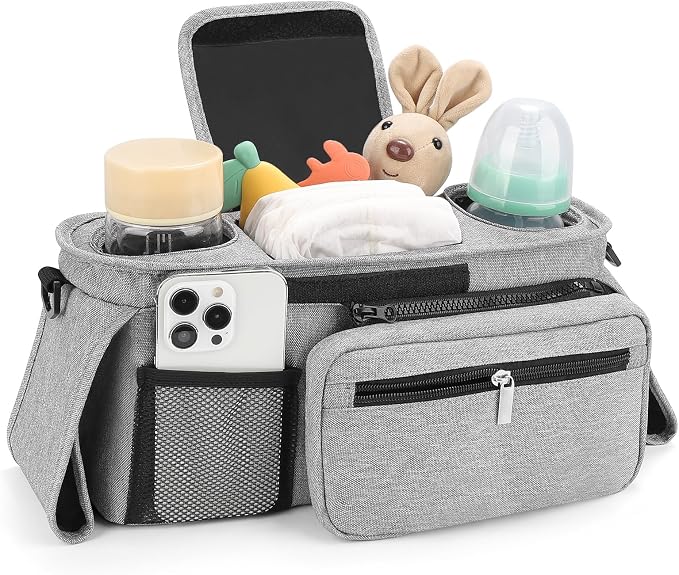 Accmor Universal Stroller Organizer with Insulated Cup Holder Detachable Phone Bag and Shoulder Strap,Stroller Bag Caddy Organizer for Uppababy, Baby Jogger, Britax Strollers - Image 3