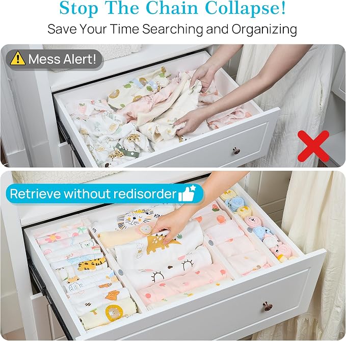 Vtopmart 4" High Drawer Dividers for Clothes, 11.3"-17" Expandable, 12 Pack | Adjustable Drawer Organizer, Dresser Clothes Separator, Baby Clothing Storage, Kitchen & Office Organization, Space Saving - Image 2