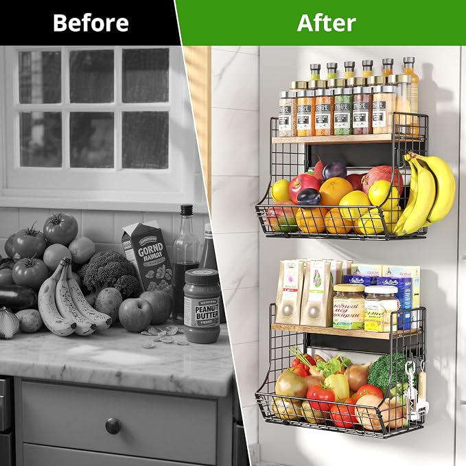 Magnetic Shelf for Fridge with Wood Lid, Fruit Potato and Onion Storage Bins, Pantry Organizers and Storage, Strong Magnetic Spice Rack for Refrigerator, Kitchen Counter and Laundry Room (X-Large) - Image 7