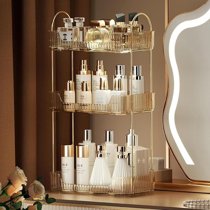 Akinbas 3 Tier Bathroom Organizer Countertop Makeup Perfume Tray Skincare Organizer for Bathroom Dresser Vanity (Gold) - Image 7