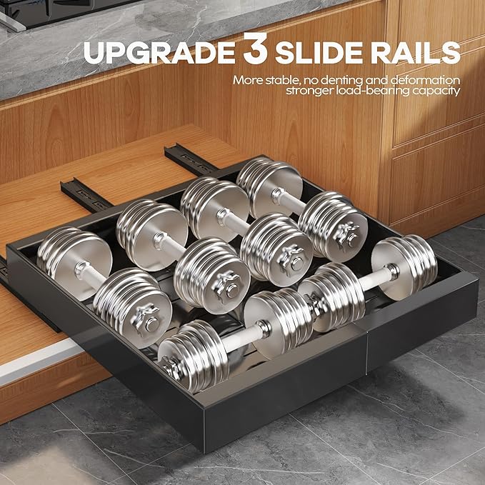 Seinloes 4Pack Expandable Pull Out Cabinet Organizer 21"Deep With Raising Pad for Framed Cabinets,Slide Out Drawers with 4pcs Divider Racks,Roll Out Shelves Adhesive,Adjustable Width 12.05"-20.4"Black - Image 5