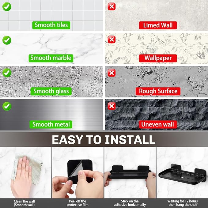 HINIHAO 2pc Wall Mounted Floating Shelf, Self Adhesive Small Shelf | No Drill Shelves for Wall, Floating Shelves Damage-Free Expand Walls Space for Living Room Kitchen Bathroom - Image 6