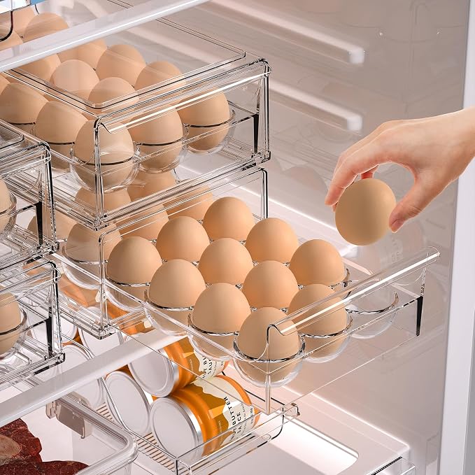 Egg Container for Refrigerator BPA Free Refrigerator Organizer Bins,Stackable Egg Holder for Refrigerator,18 Egg Tray,Clear - Image 5