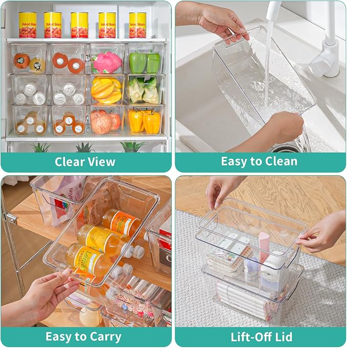 6 Pack Medium Clear Storage Bins with Lids, Acrylic Arts and Craft Storage Containers, Stackable Clear Plastic Craft Storage Bins with Handles for Classroom Storage Organization,Kitchen, Fridge,Office - Image 7