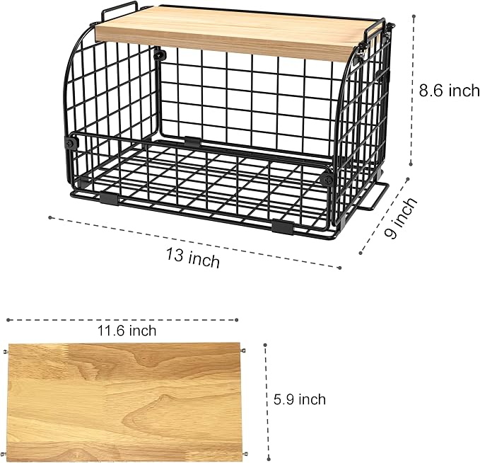 2 Set Stackable Wire Basket with Openable Top, Kitchen Counter, Pantry Organizer and Storage Produce Onion Potato Fruits Vegs Bread Food Snack Spice Organizing Bin for Cabinet Shelf Countertop Floor - Image 3