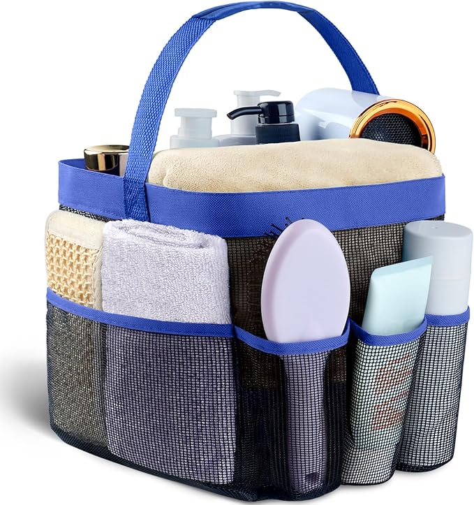 Mesh Shower Caddy Portable - 9 Pockets for College Dorm Room Essential | Large Capacity Mesh Shower Caddy with 9 Pockets, Portable Hanging Toiletry Bag for College Dorm, Gym, Camping and Beach by Attmu