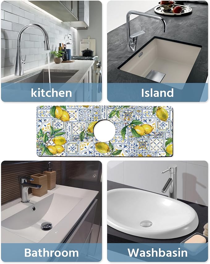 Patterned Sink Faucet Mat Kitchen Splash Guard Super Absorbent Drying Mat, Non-Slip Drain Pad for Kitchen Counter or Bathroom-15x5.5in - Image 6