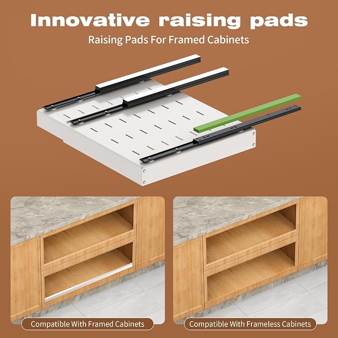 4 Pack Pull Out Cabinet Organizer Expandable, 21" Deep | Pull Out Drawers for Cabinets with Adjustable width from 12.6" to 21" Sliding Drawers for Cabinets with Heightening Pad No Drill for Kitchen - Image 3