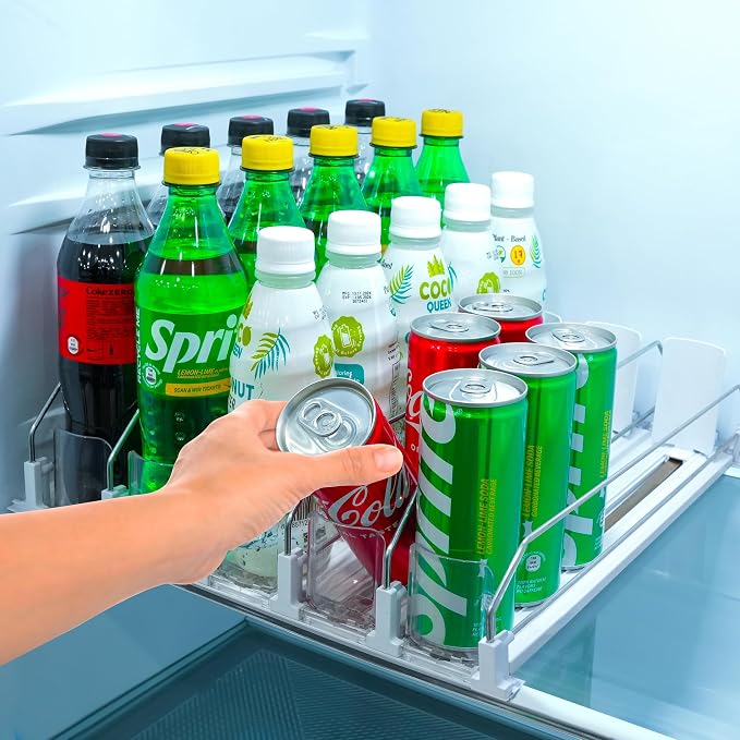 New Design Self Pushing Drink Organizer for Fridge - 5 Rows, Holds 25 Cans | Soda Can Organizer for Refrigerator With Larger Pusher and Stopper Height to Avoid Overtopping of Beverages by SIPSORT