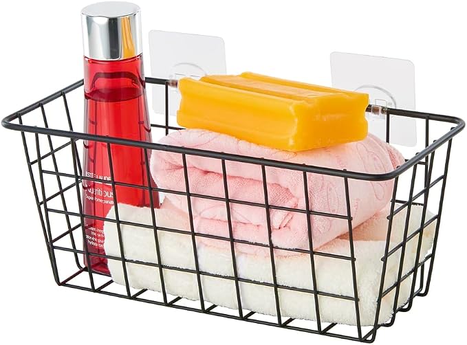 JUNCHU CHERRY 4 Pack Hanging Sorage Basket, Bathroom Basket, Household Goods, with Traceless Tape, no Drilling, for Cabinet Storage, Kitchen, Bathroom, Storage Room,Black - Image 5