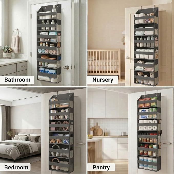 Over the Door Organizer, 6-Tier, 100D Fabric, Dark Gray 1pc | Over the door shoe organizer, 50 lbs capacity, 12 side mesh pockets, 100D extra thick fabric, Closet & entryway storage - Image 5