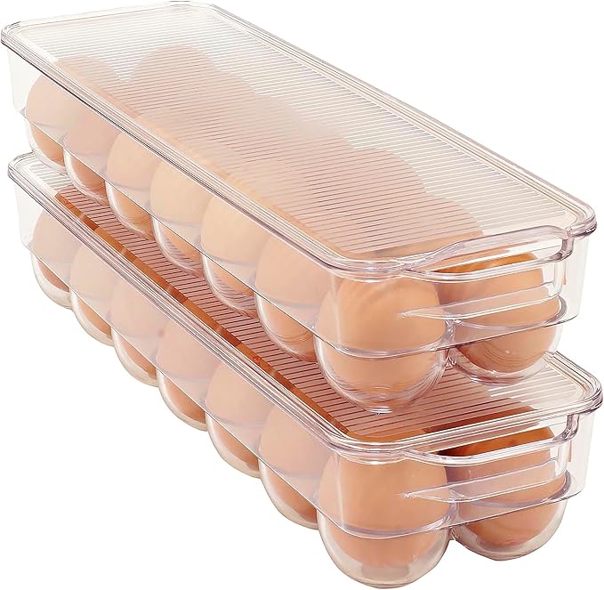 Kitchen Details 2 Pack Egg Crate | Dimensions: 14.5"x4.5"x2.9" | Fits 14 Eggs per Crate | Stackable | BPA Free | Easy Pull Handles | Kitchen Organization | Clear - Image 4