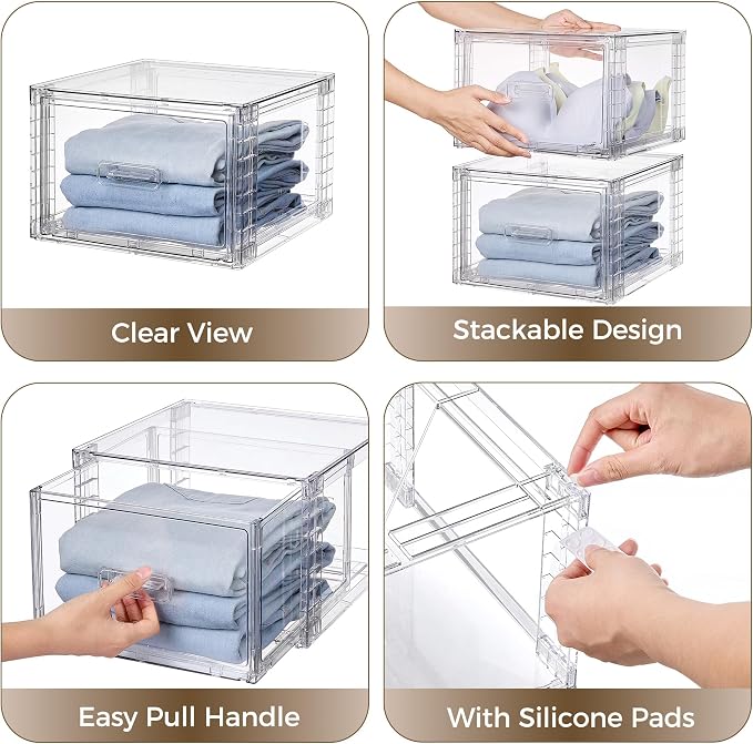 Vtopmart 9 Pack Clear Stackable Storage Drawers 15QT | Easily Assemble Closet Organizers,Plastic Storage Bins for Bathroom,Cabinet,Kitchen Pantry,Under Sink Organization(Medium) - Image 7