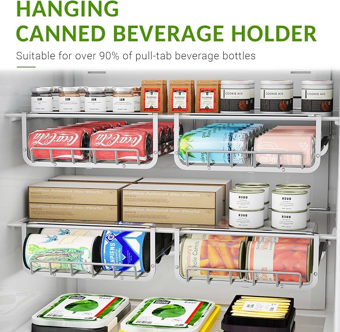 Hanging Soda Can Organizer for Refrigerator, 10-Can Fridge Dispenser | Stainless Steel Double Row Hanging Drink Fridge Organizer, Soda Can Storage Rack, Fits 15-23 in Refrigerator Inner Depth - Image 3