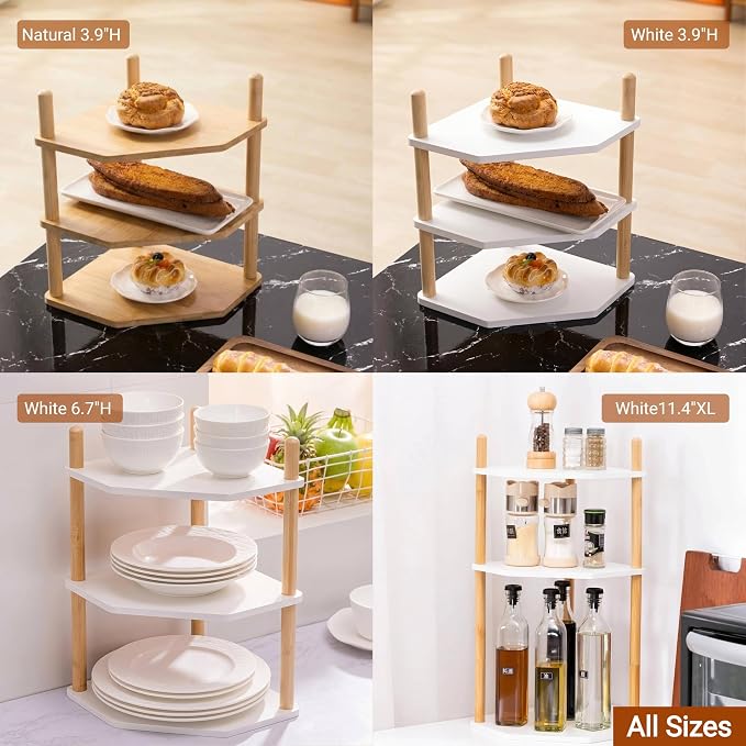 3-Tier Extra Tall Bamboo Corner Shelf, Kitchen Countertop Wine Bottle Organizer, Corner Counter Storage Rack for Pantry, Spice & Wine Organizers and Storage - Image 5