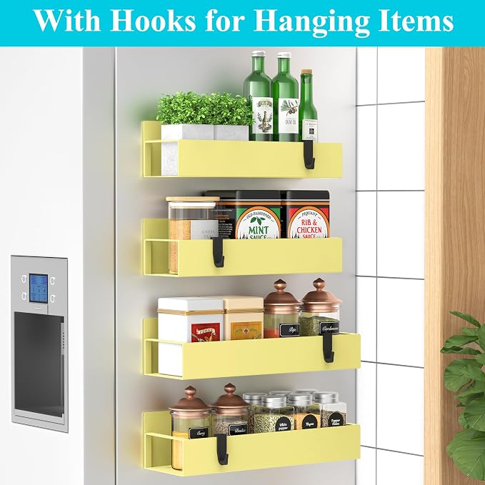 Metal Magnetic Spice Rack for Refrigerator Yellow, 4 Pack | Magnetic Shelves Heavy Duty for Fridge in Kitchen, Seasoning Storage Organizer, For Oven Washer and Dryer, For Heavier Items - Image 2