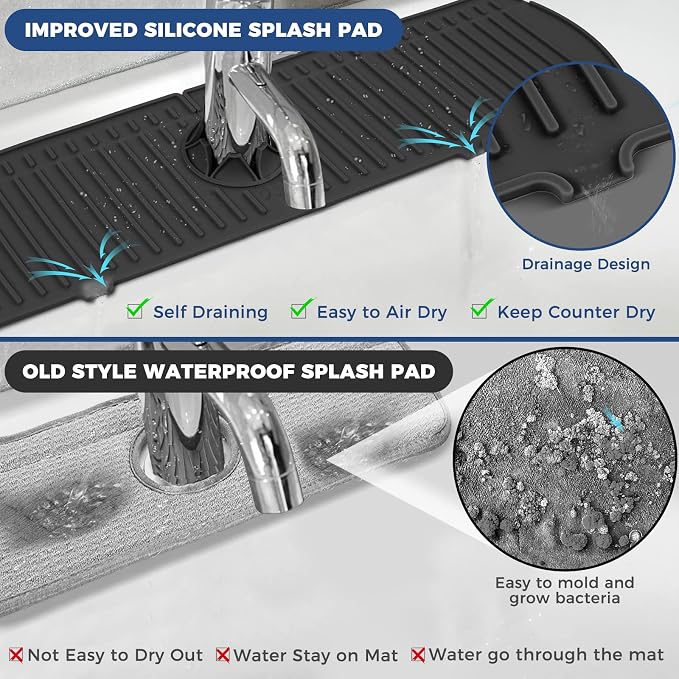 BFONS Silicone Faucet Handle Drip Catcher Tray, 24in x 5.55in, Black - Image 6